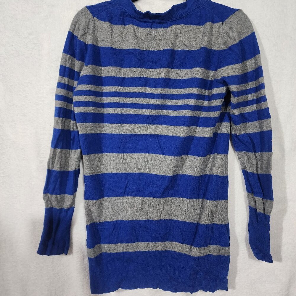 JCP Cashmere Modal Blend Long Sleeve Button Up Striped Gray Royal Blue Cardigan - Picture 2 of 6